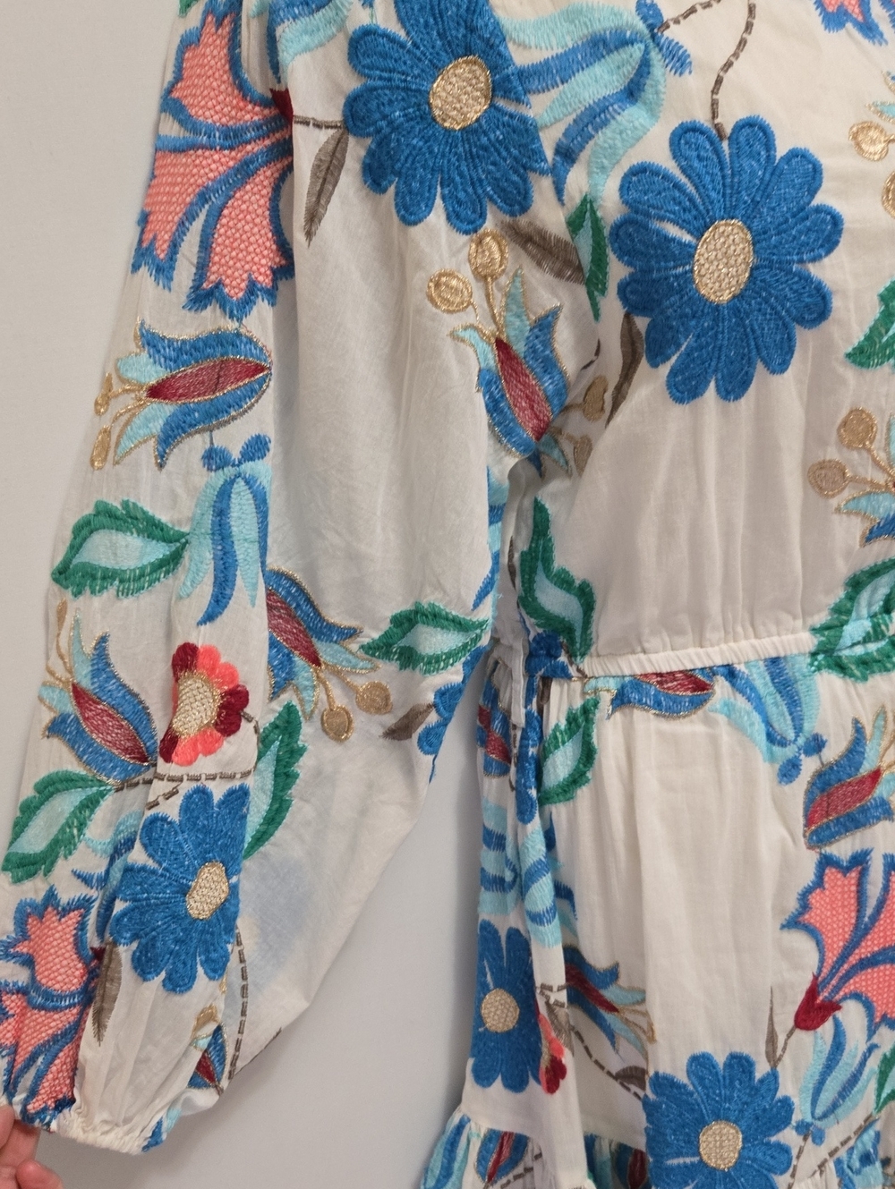 Oliphant Embroidered Long Sleeve Flirty Mini Dress in Monet Size S Boho Festival - Picture 8 of 16